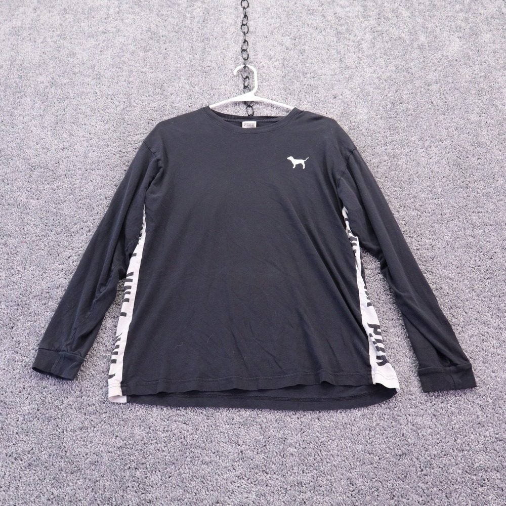 PINK Victoria Secret Long Sleeve Shirt Womens Medium Black White Logo